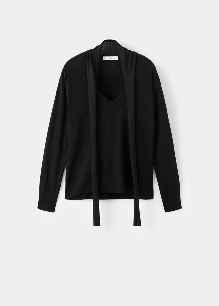 V-neck sweater with scarf — Black