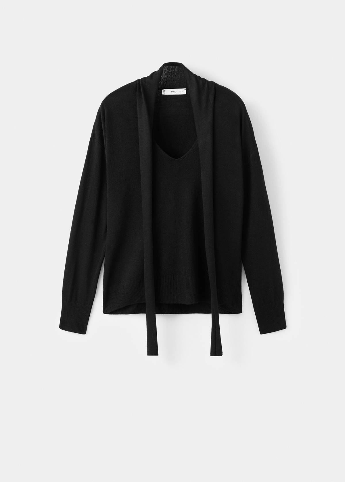 V-neck sweater with scarf — Black