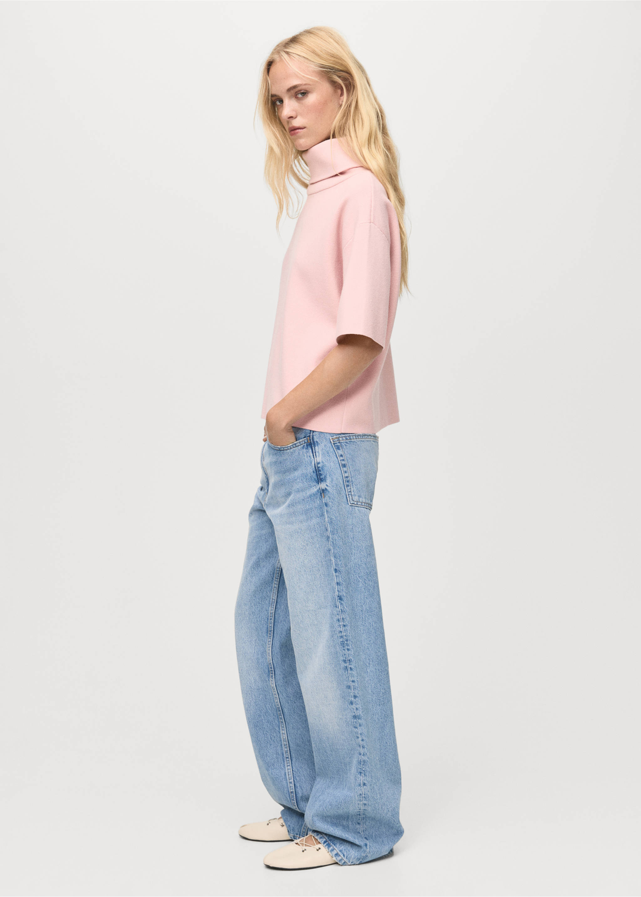 Short-sleeved turtleneck sweater - General plane, Pink. Ref: 17005852-00.