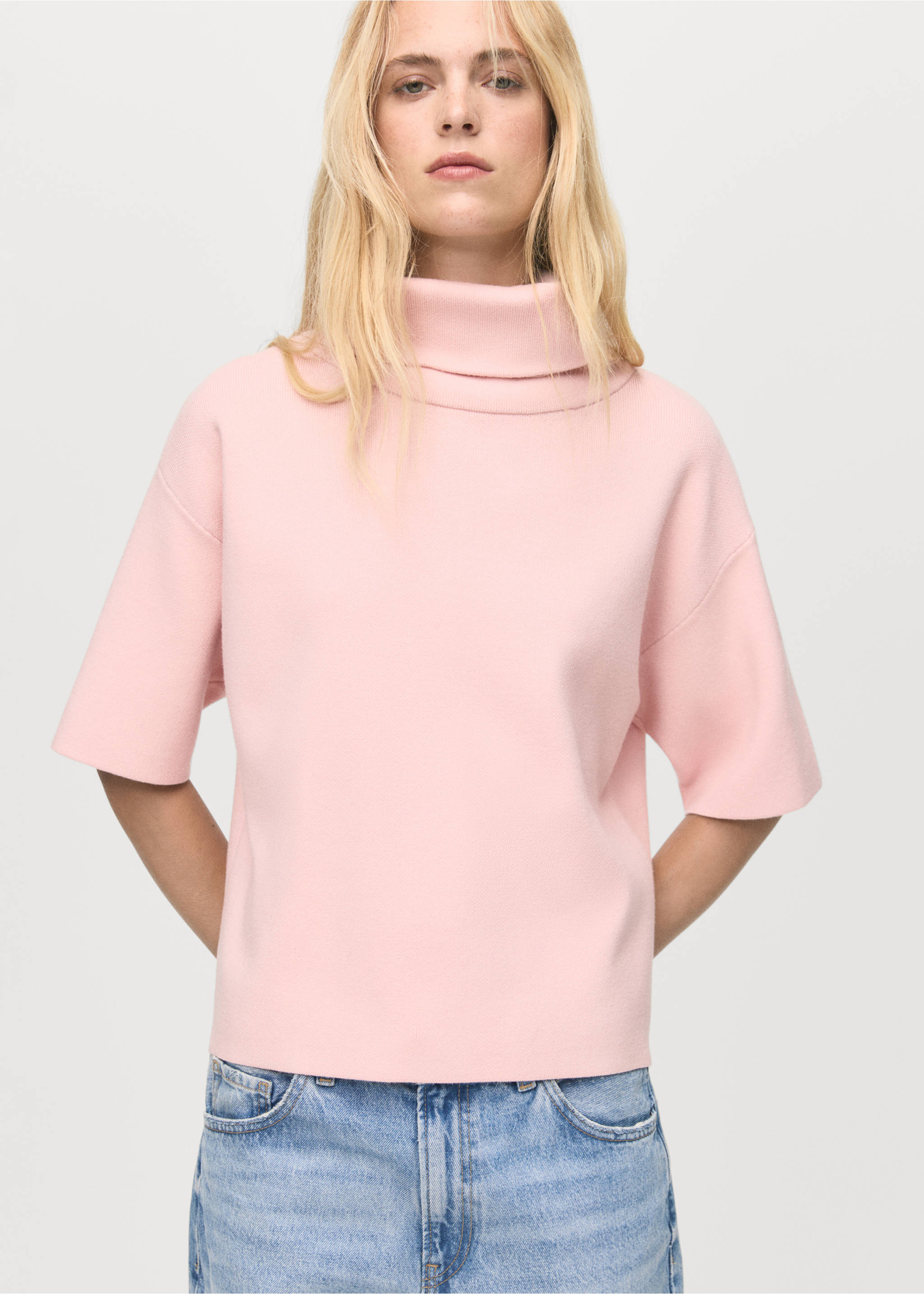 Short-sleeved turtleneck sweater - Medium plane, Pink. Ref: 17005852-00.