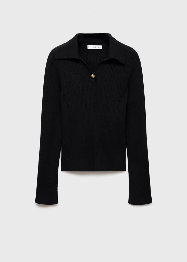 Ribbed sweater with jewel button — Black