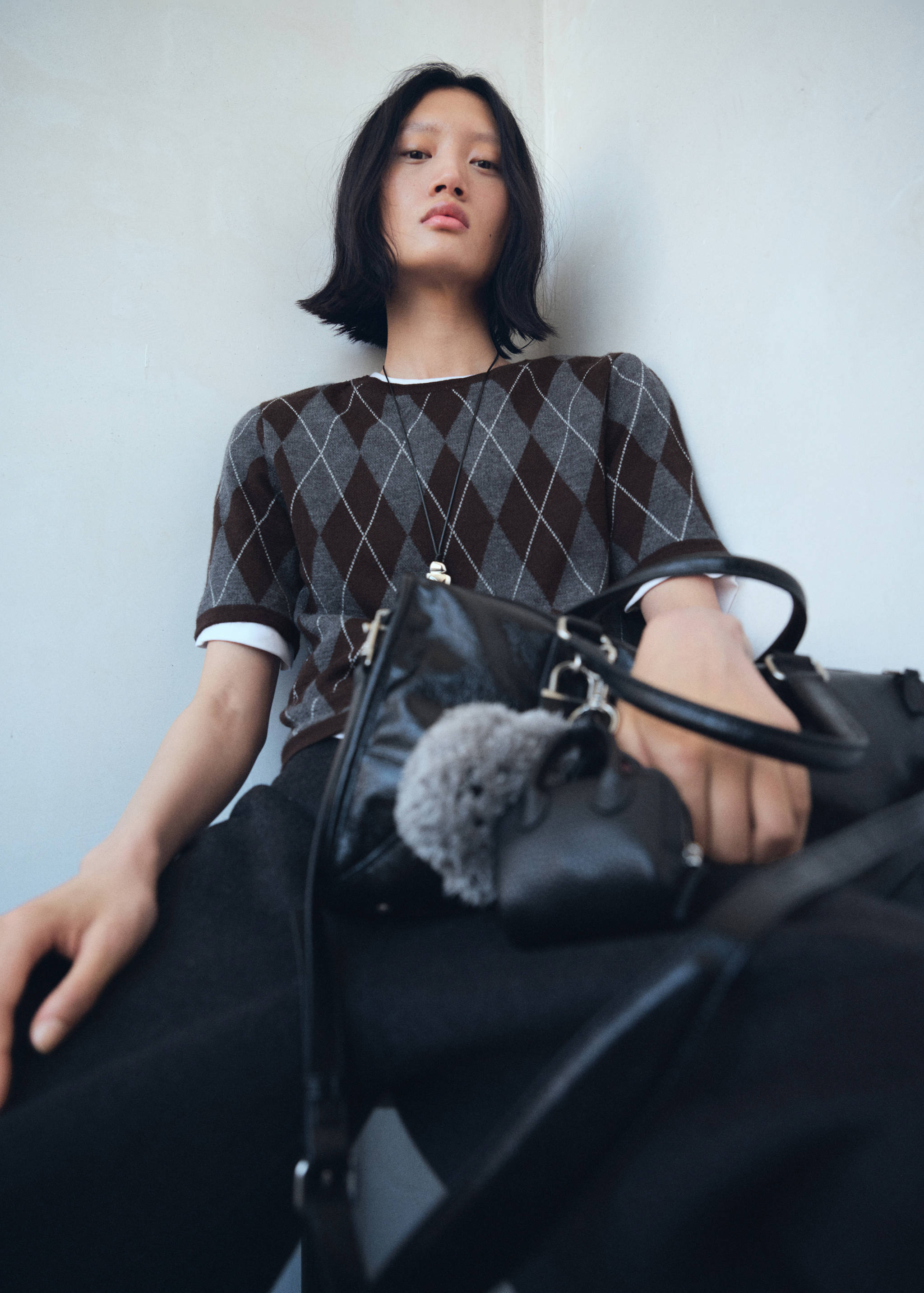 Short-sleeved argyle sweater - Medium plane