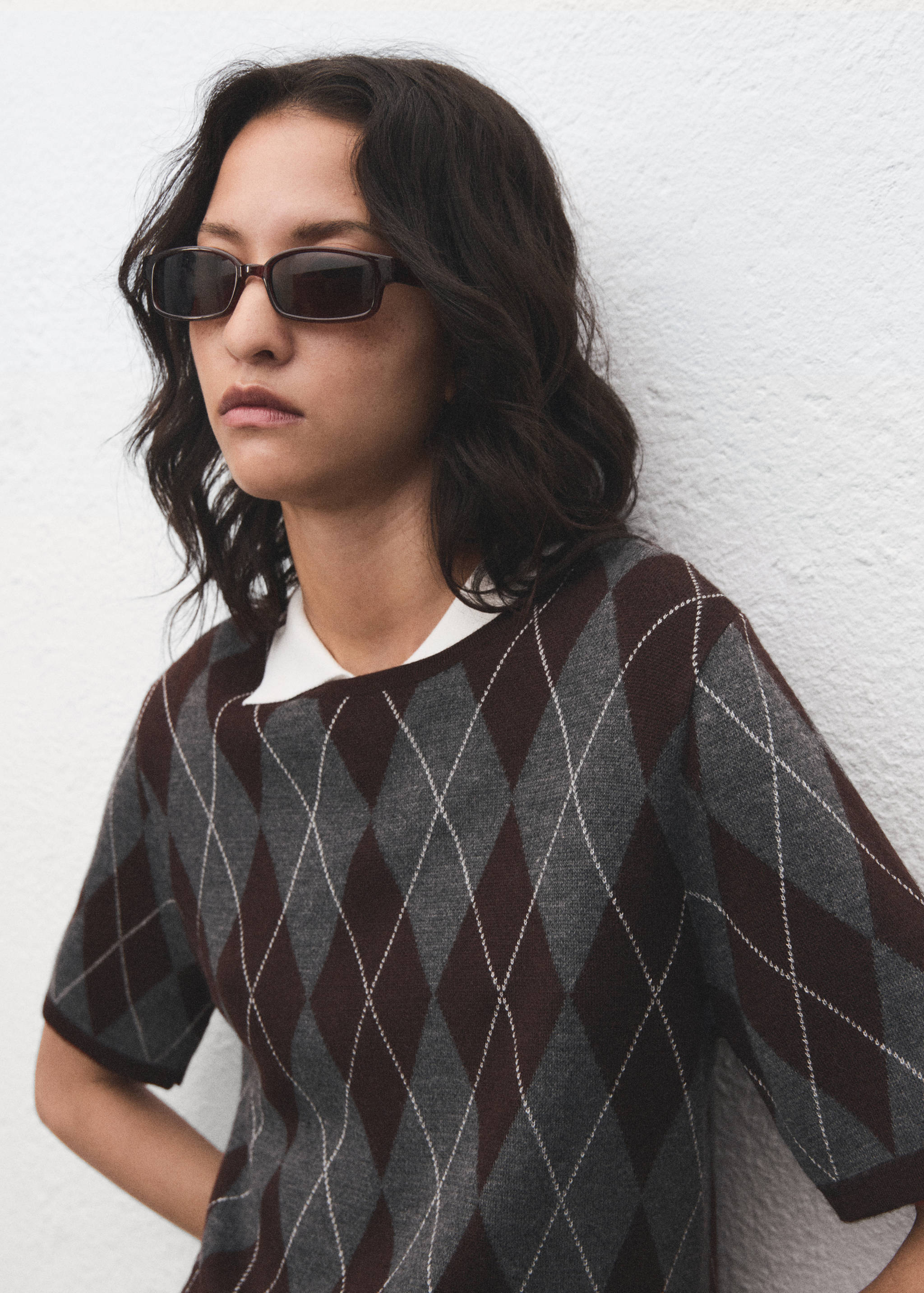 Short-sleeved argyle sweater - Details of the article 1