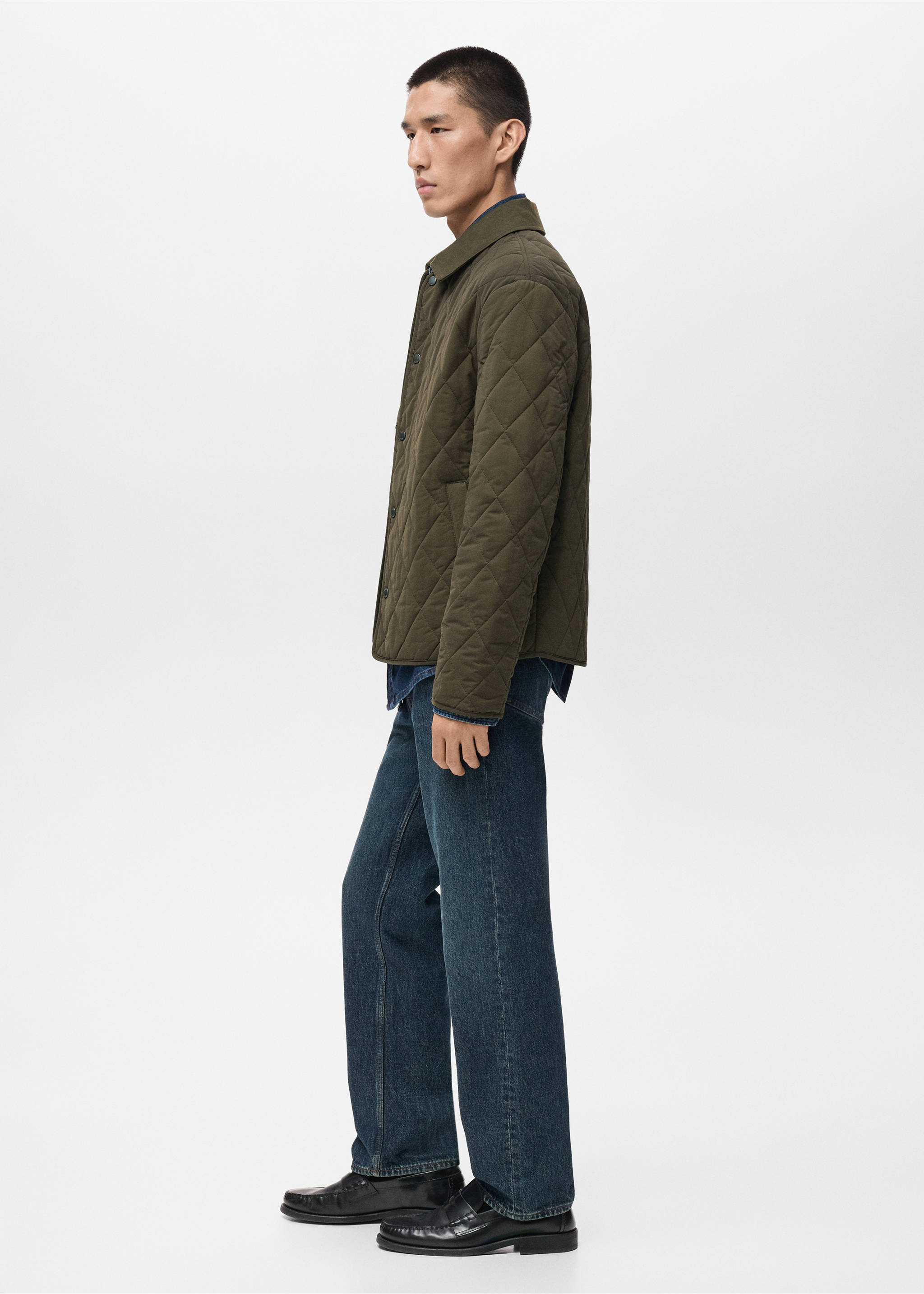 Quilted water repellent jacket - Details of the article 2, Olive Green. Ref: 17005972-00.