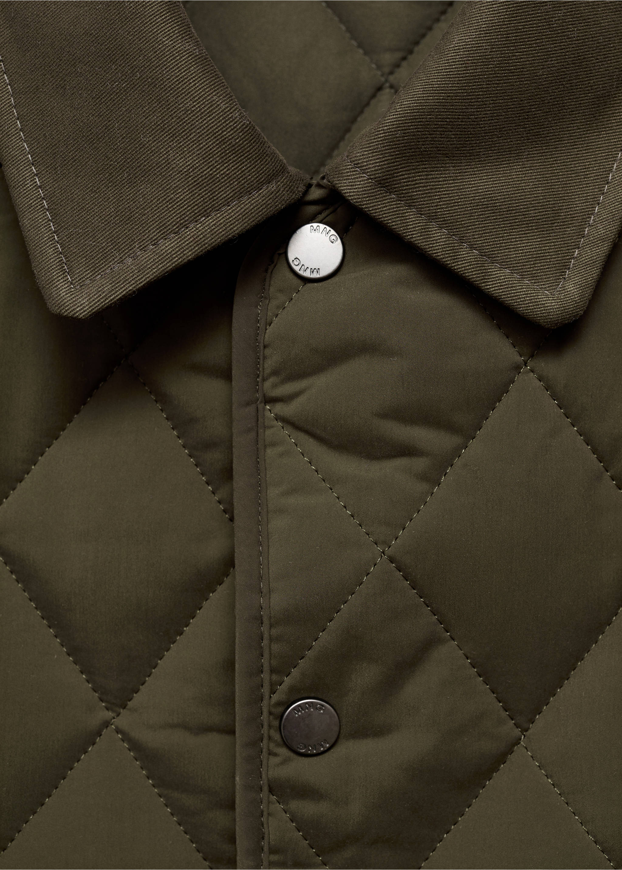 Quilted water repellent jacket - Details of the article 8, Olive Green. Ref: 17005972-00.