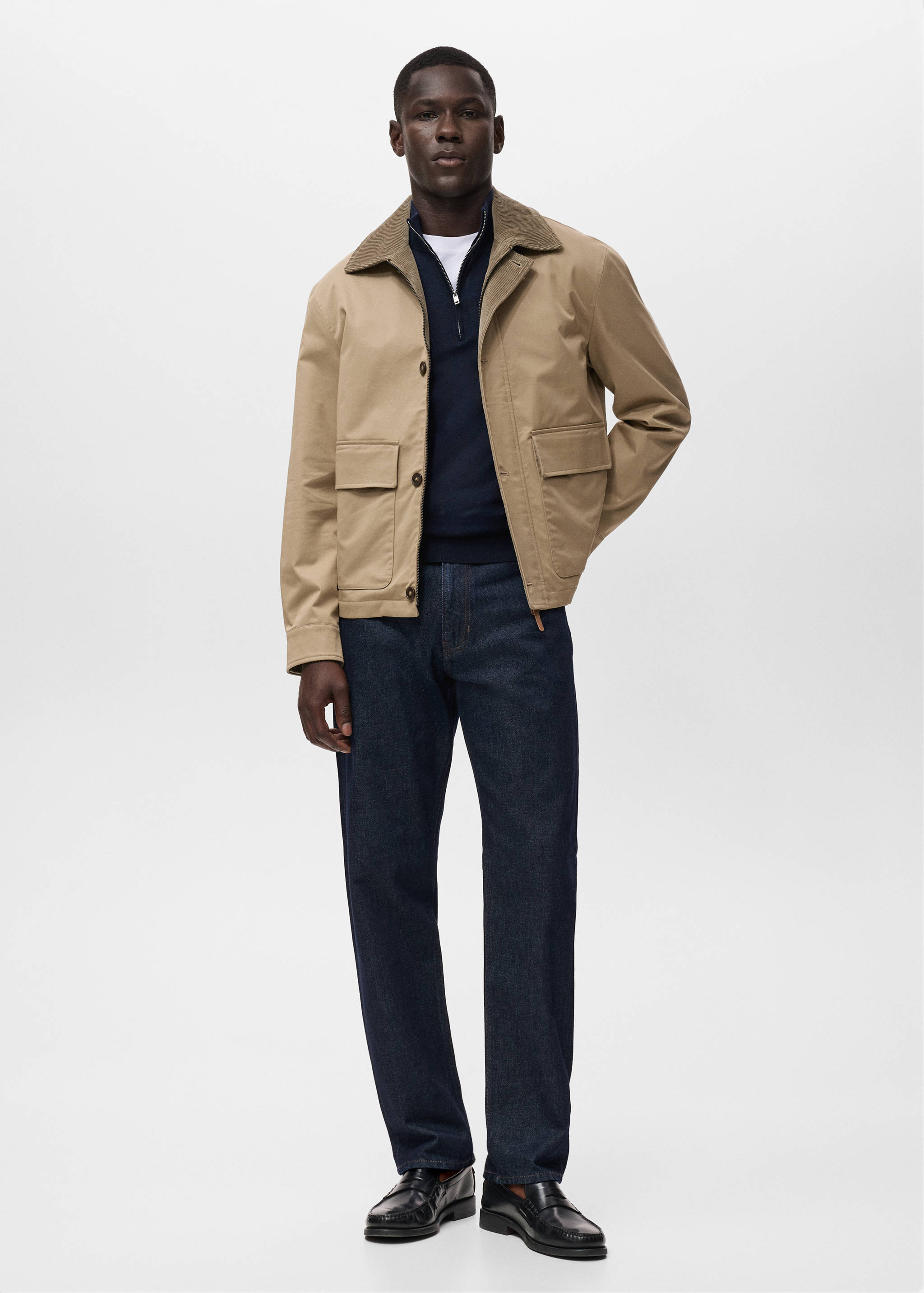 Water-repellent jacket with corduroy collar - General plane