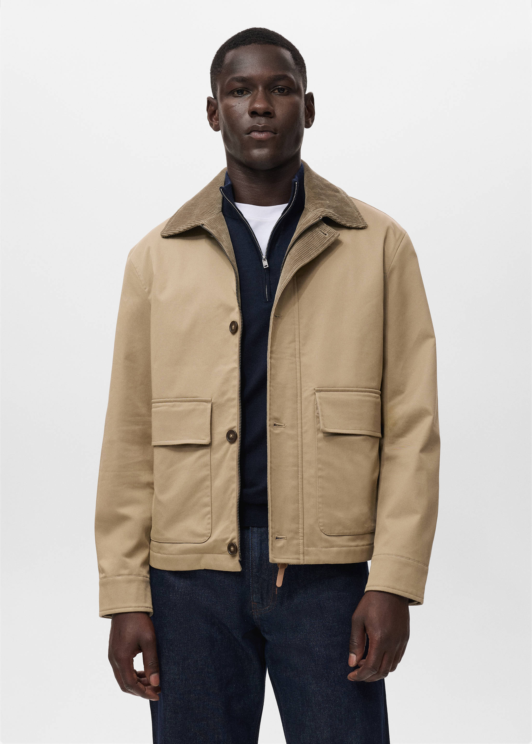 Water-repellent jacket with corduroy collar - Medium plane