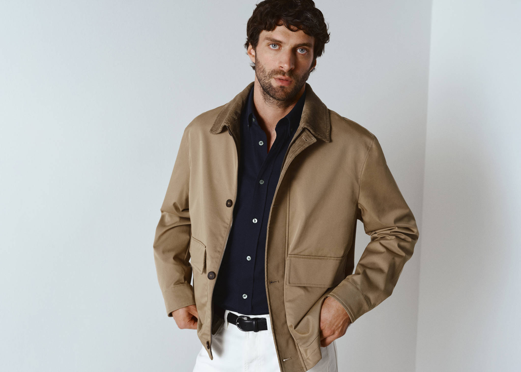 Water-repellent jacket with corduroy collar - Panoramic plane