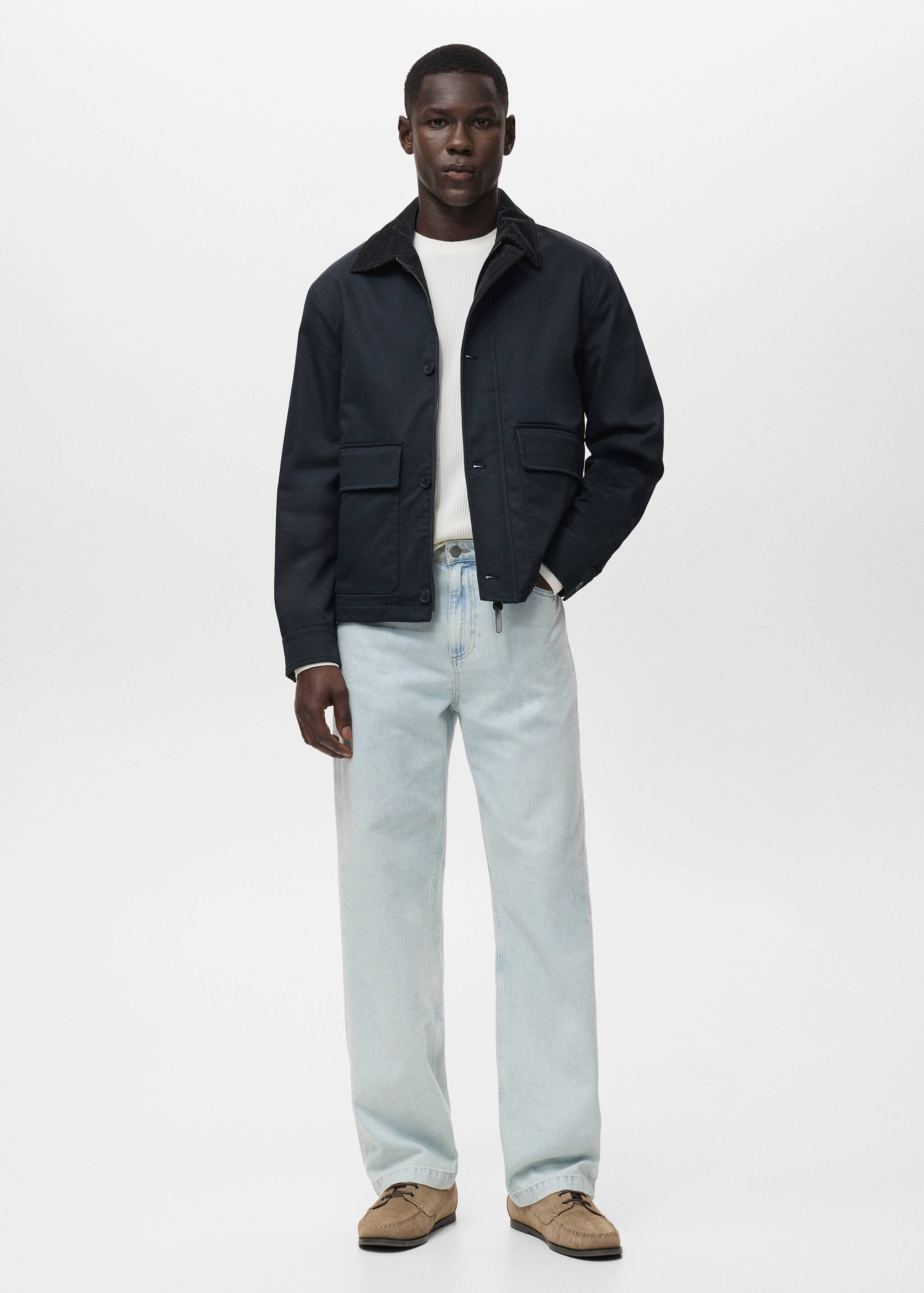 Water-repellent jacket with corduroy collar - General plane