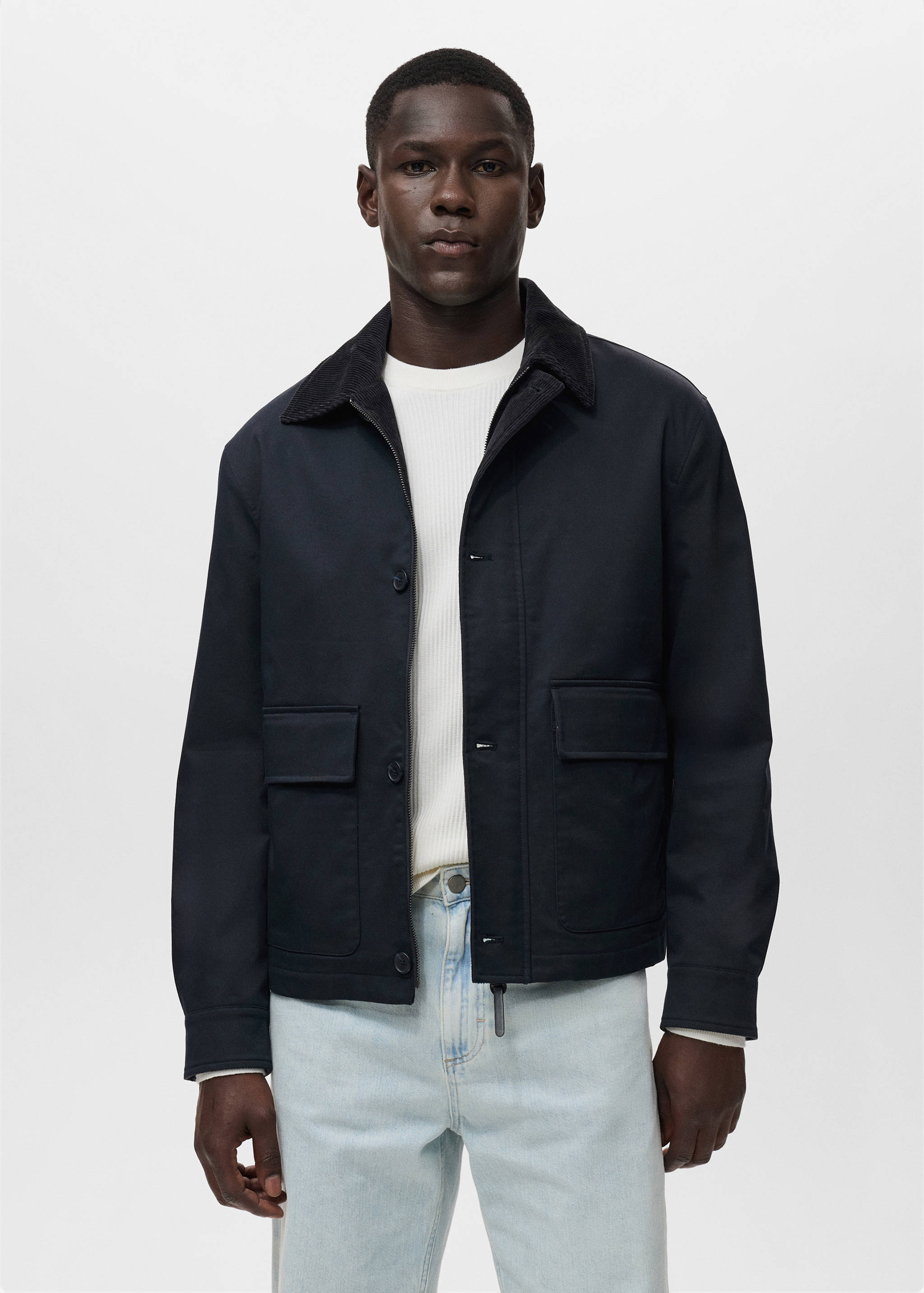 Water-repellent jacket with corduroy collar - Medium plane