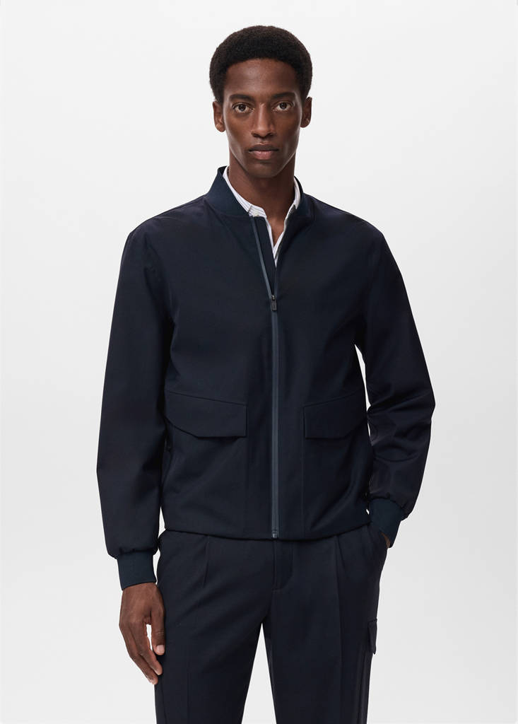 Packable water-repellent bomber jacket — Navy