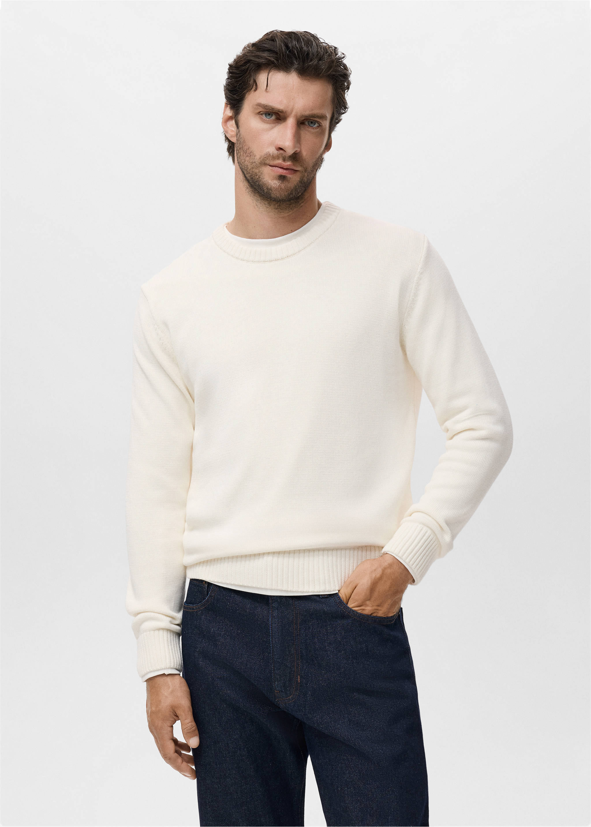 Fine-knit sweater - Medium plane, Off White. Ref: 17005980-00.