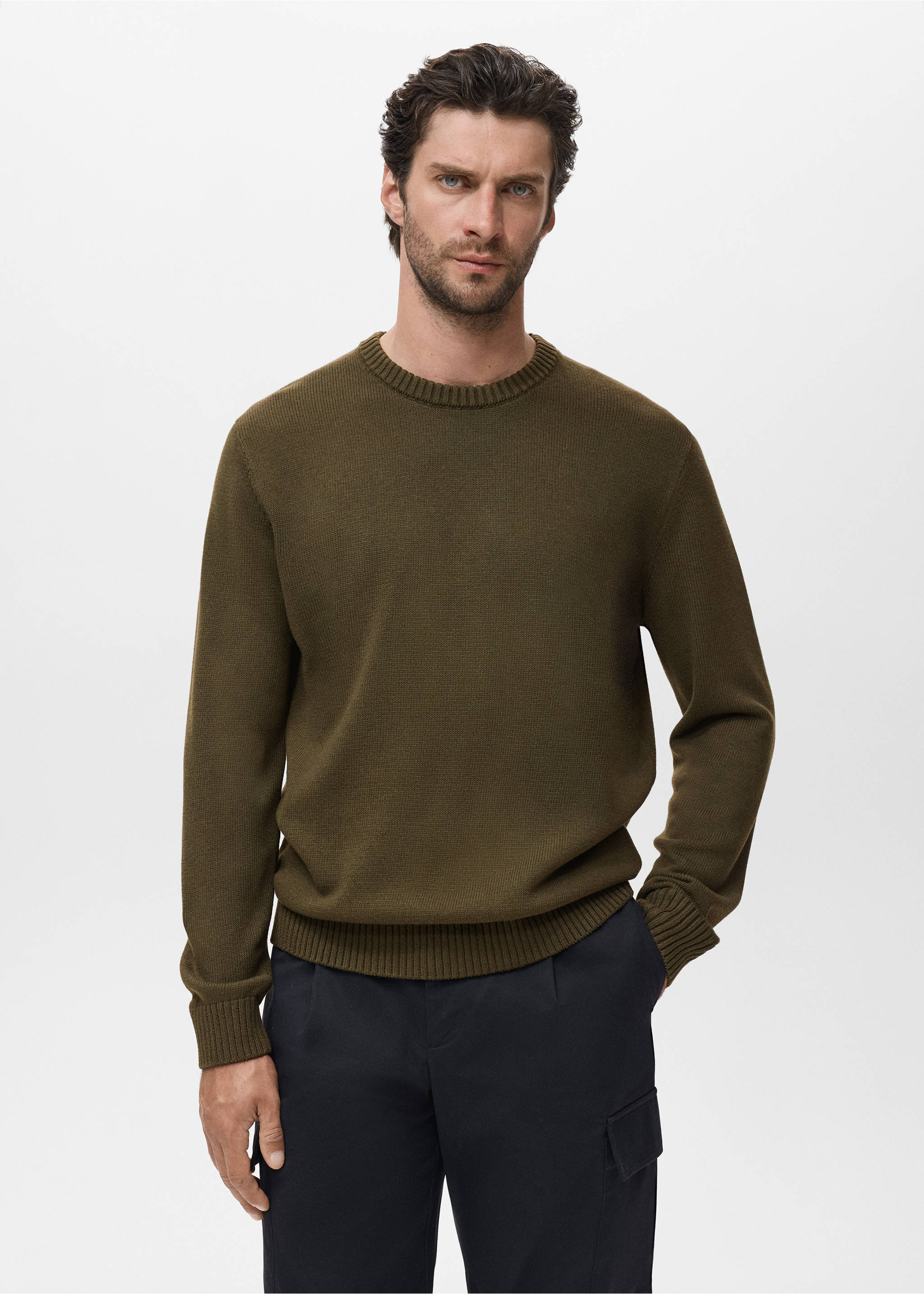 Fine-knit sweater - Medium plane, Olive Green. Ref: 17005980-00.