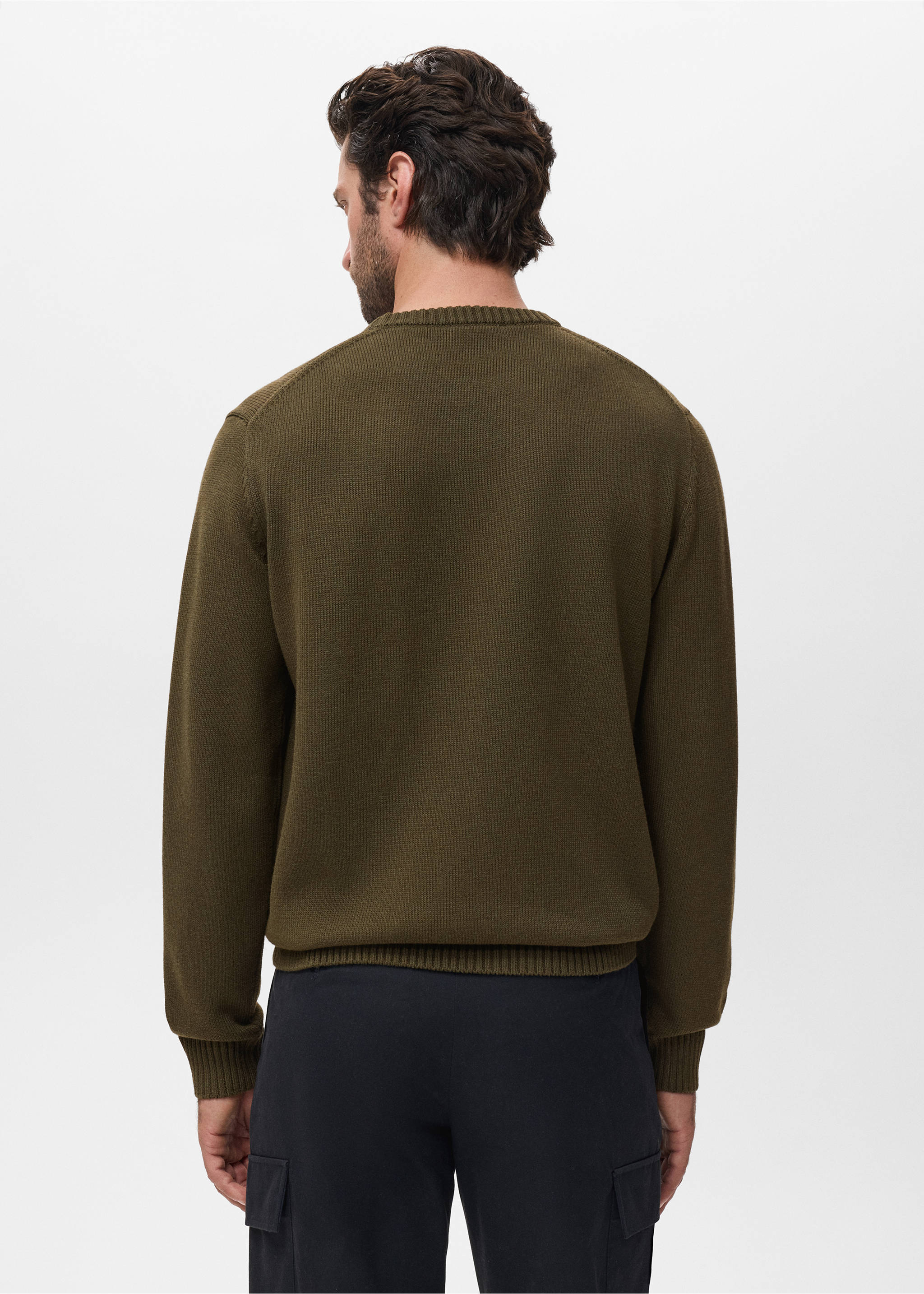 Fine-knit sweater - Reverse of the article, Olive Green. Ref: 17005980-00.