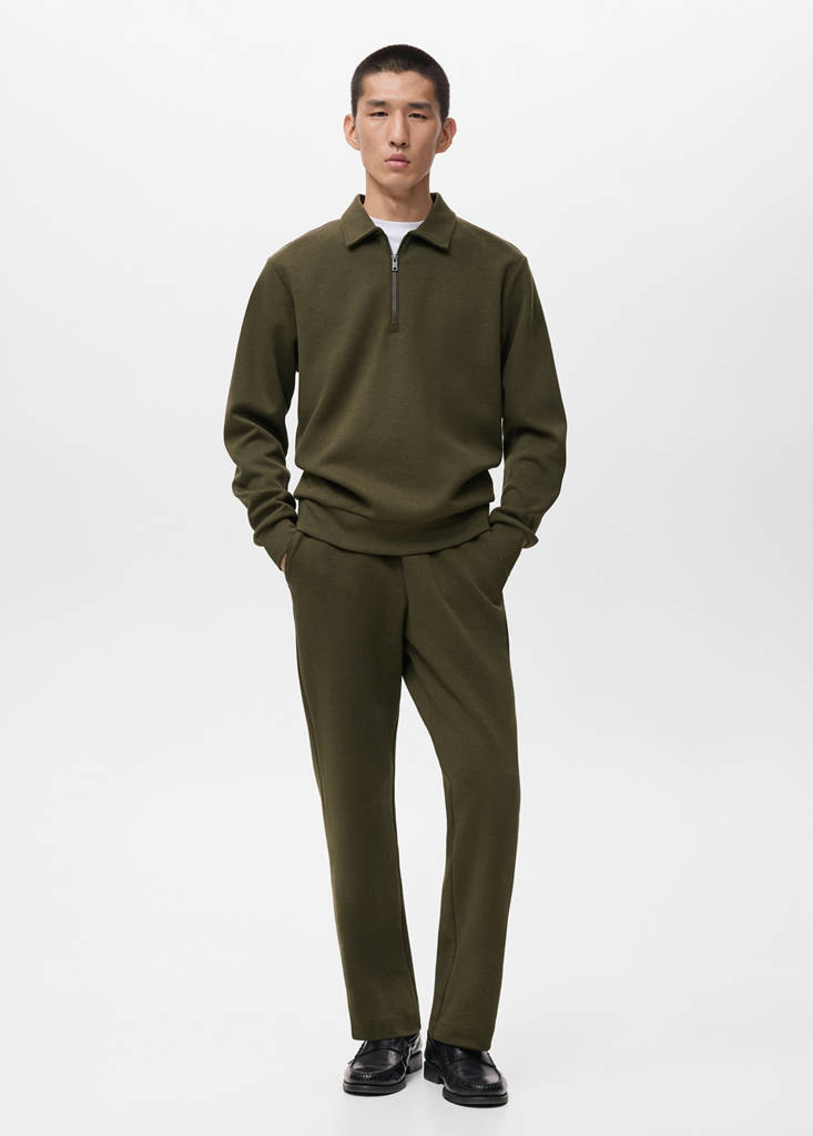 Regular-fit zip-neck sweatshirt — Olive Green
