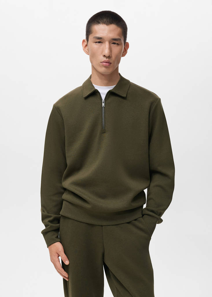 Regular-fit zip-neck sweatshirt — Olive Green