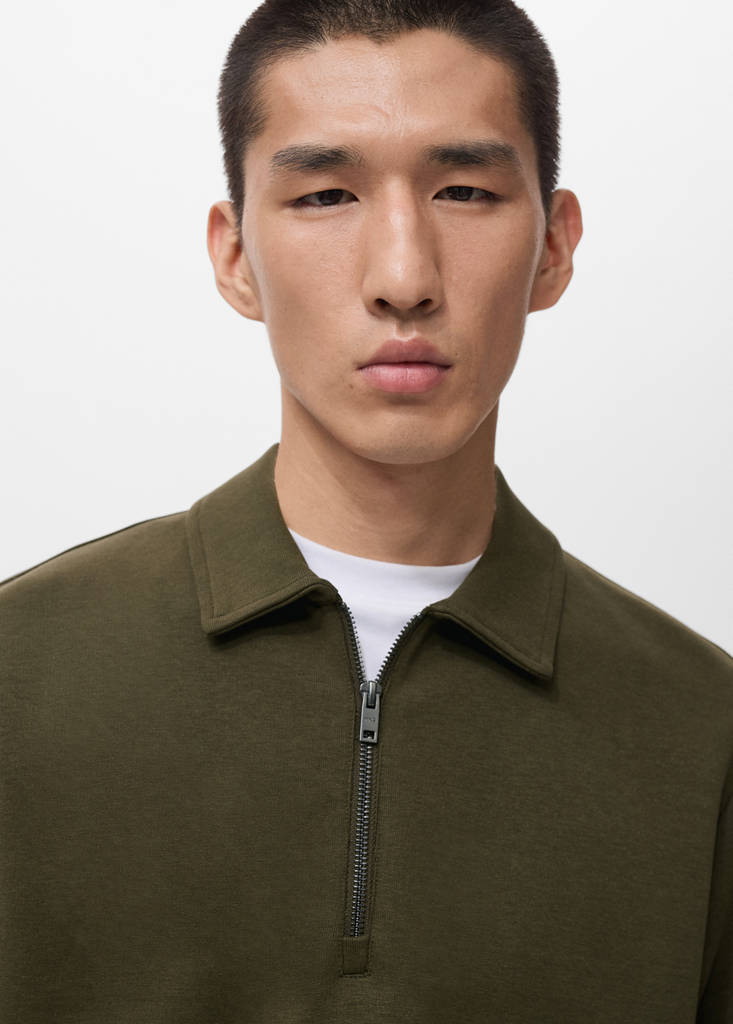 Regular-fit zip-neck sweatshirt — Olive Green