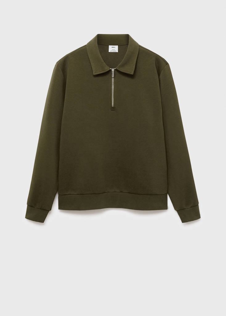 Regular-fit zip-neck sweatshirt — Olive Green