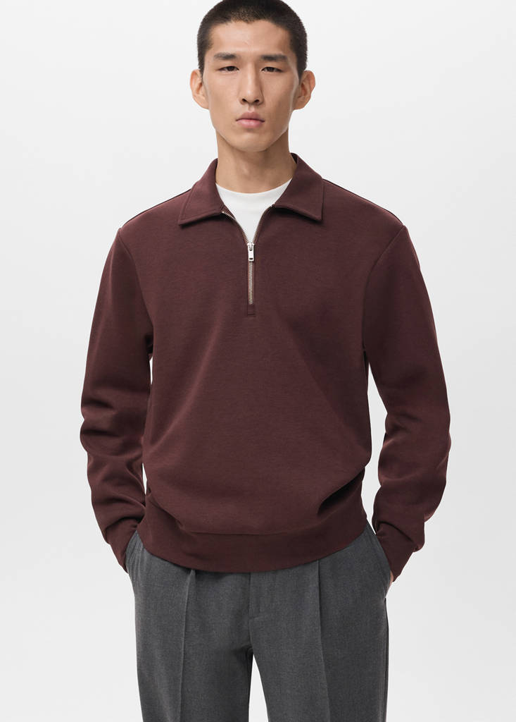 Regular-fit zip-neck sweatshirt — Wine