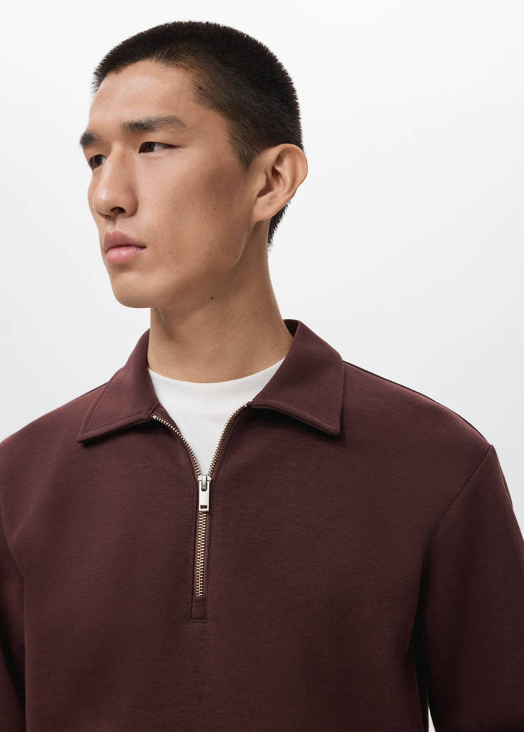 Regular-fit zip-neck sweatshirt — Wine