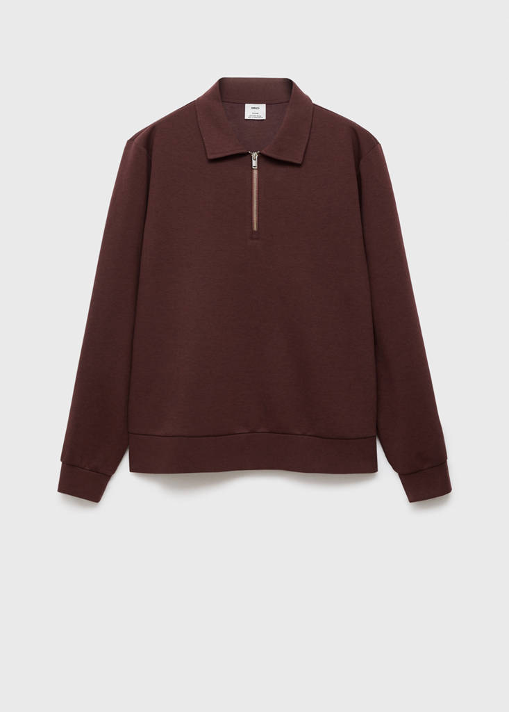Regular-fit zip-neck sweatshirt — Wine