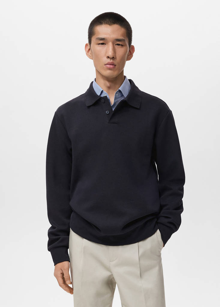 Regular-fit polo sweatshirt — Navy