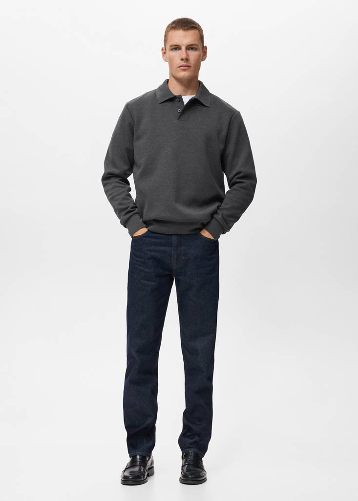 Regular-fit polo sweatshirt — Dark Heather Grey