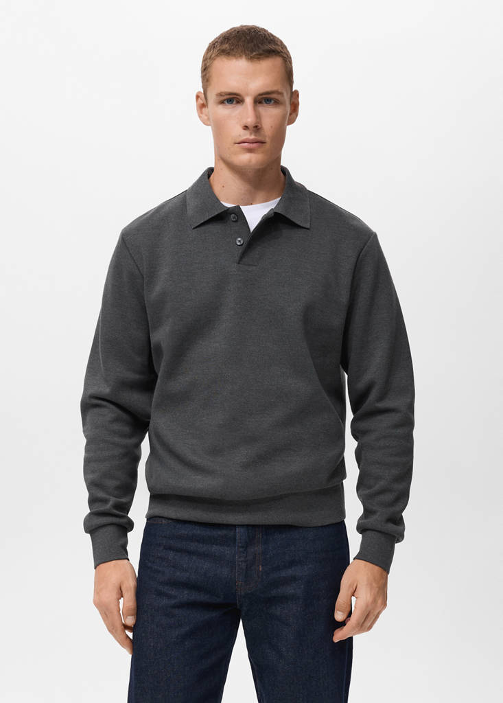 Regular-fit polo sweatshirt — Dark Heather Grey