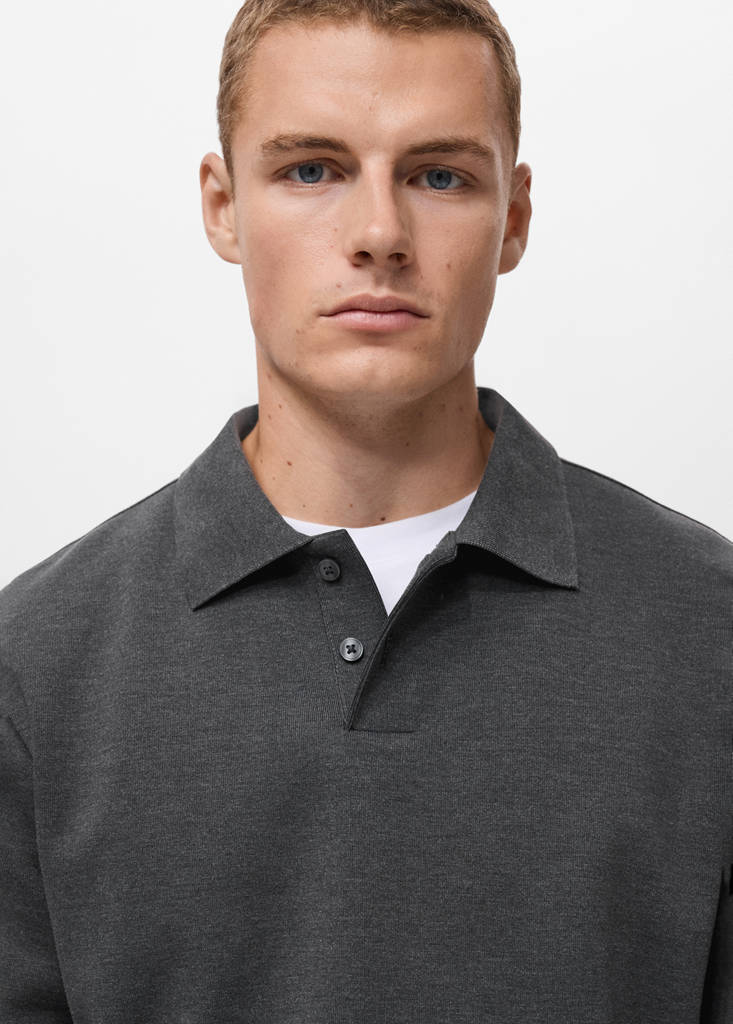 Regular-fit polo sweatshirt — Dark Heather Grey
