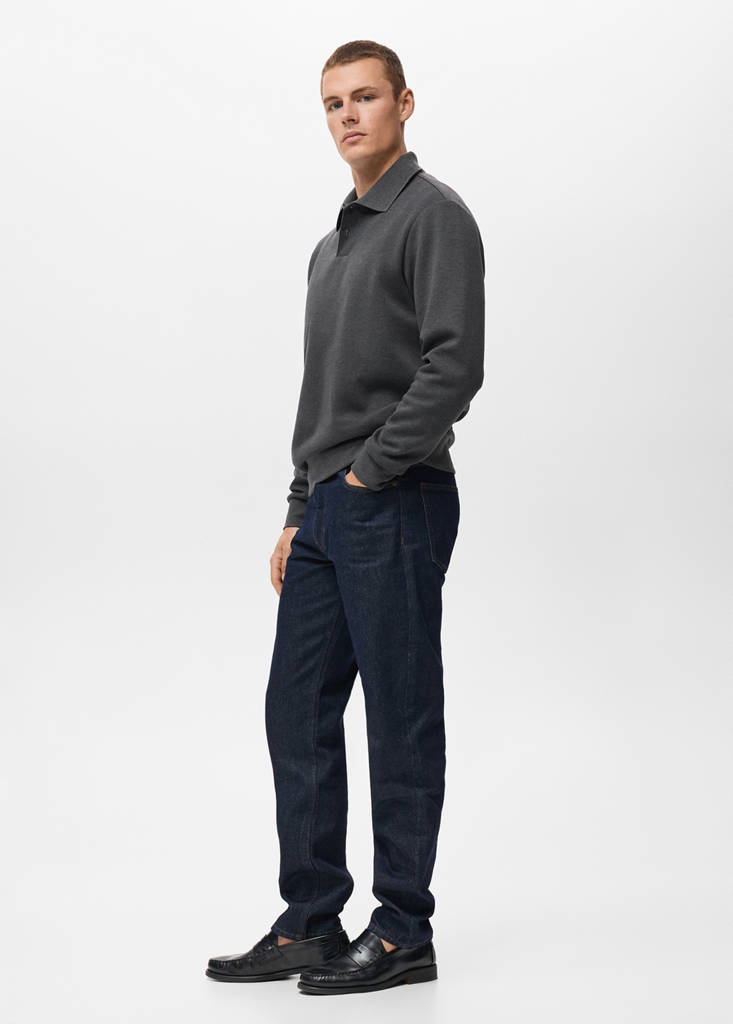 Regular-fit polo sweatshirt — Dark Heather Grey