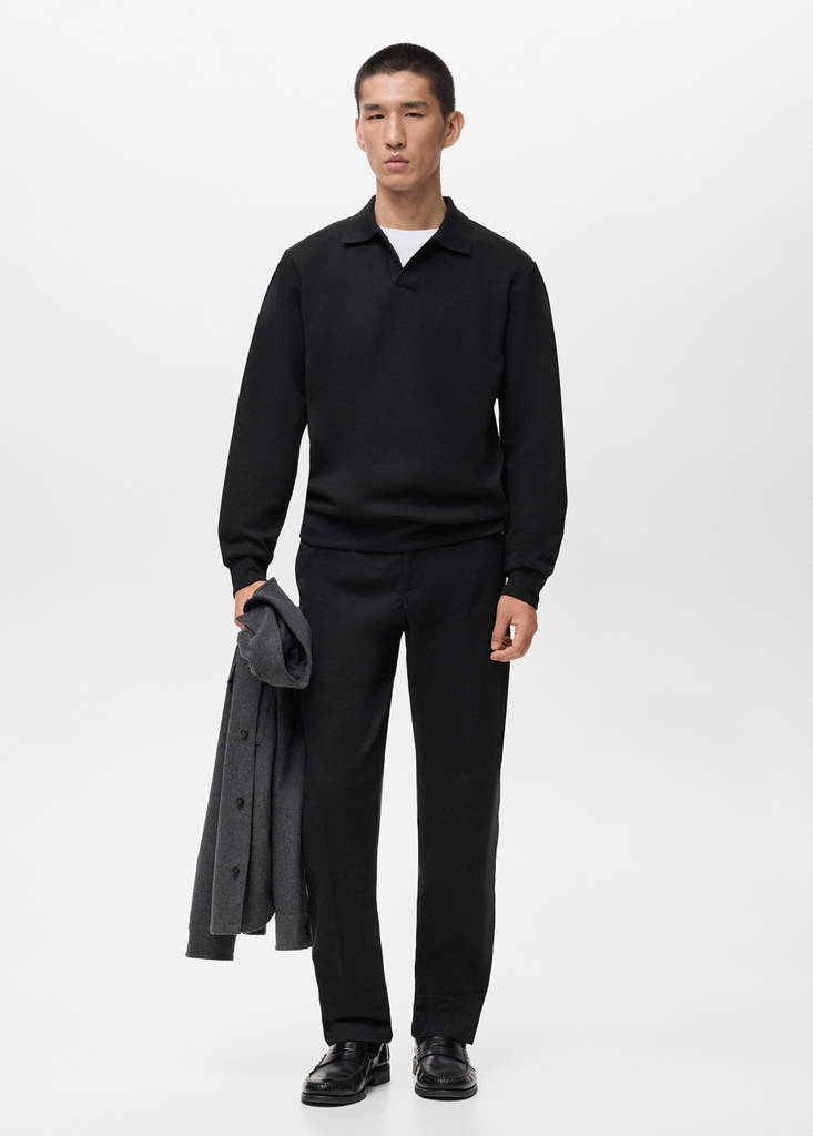 Regular-fit polo sweatshirt — Black