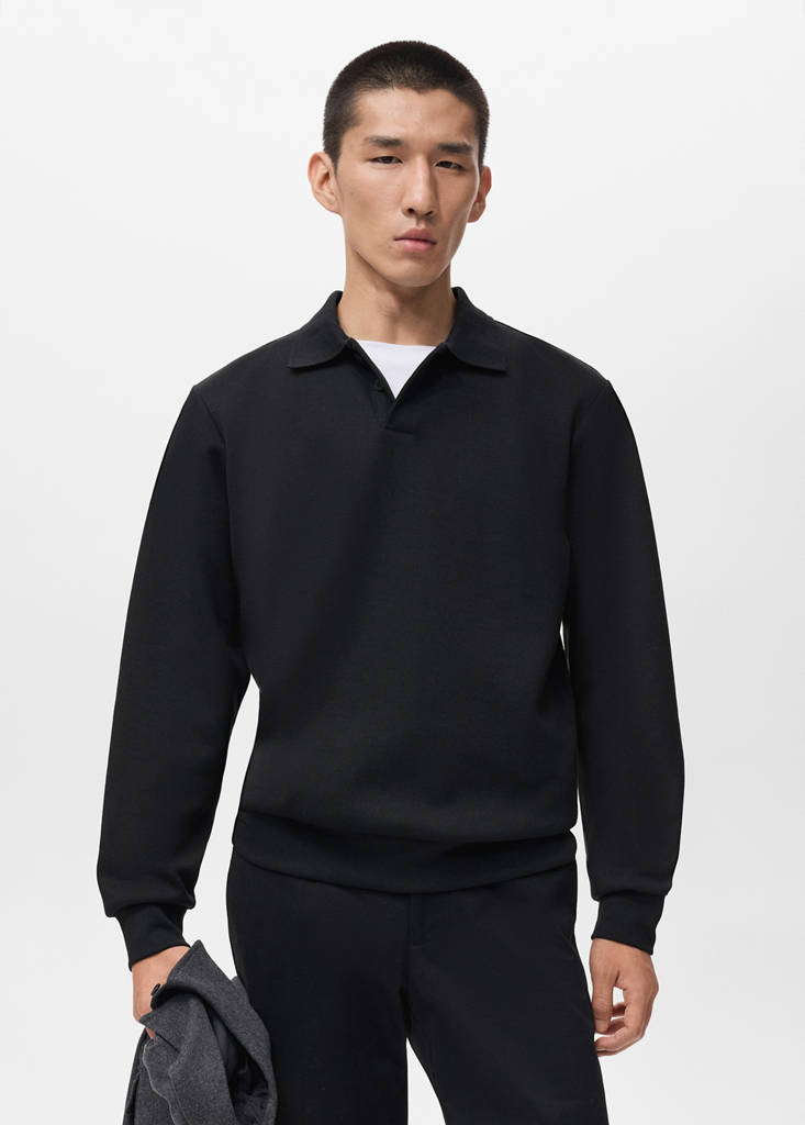 Regular-fit polo sweatshirt — Black