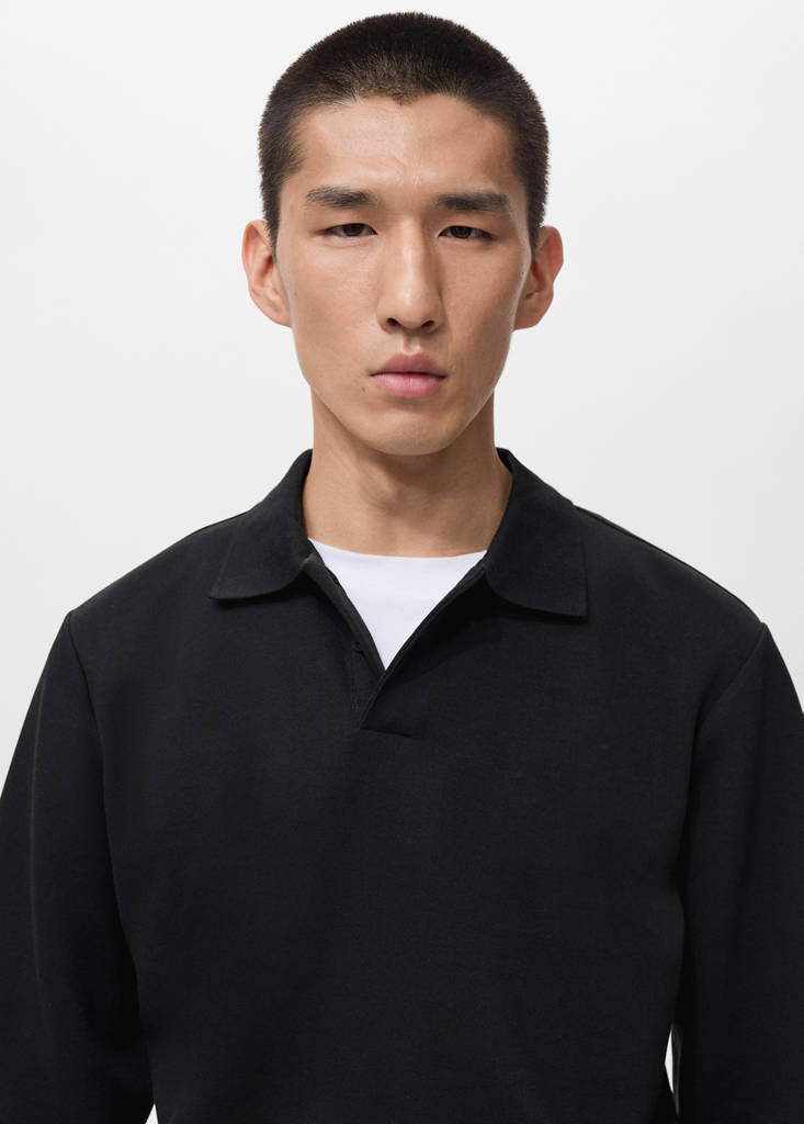 Regular-fit polo sweatshirt — Black