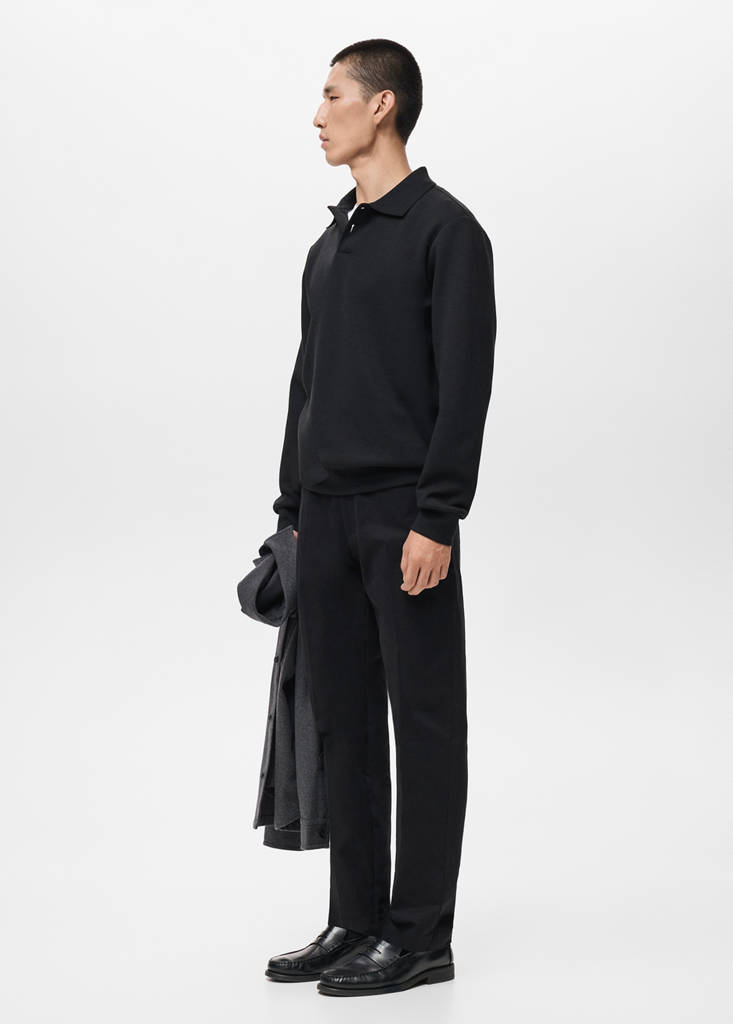Regular-fit polo sweatshirt — Black