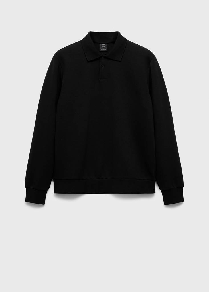Regular-fit polo sweatshirt — Black