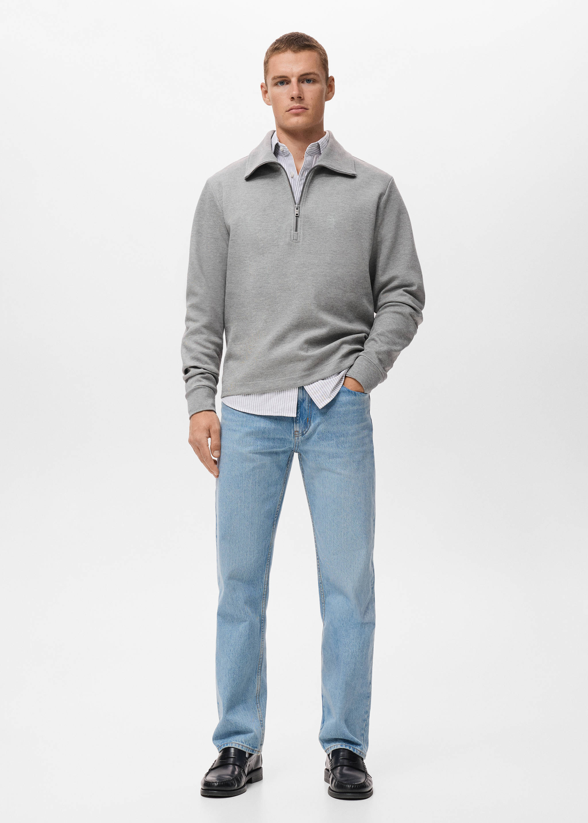 Cotton sweatshirt with zipper neck - General plane