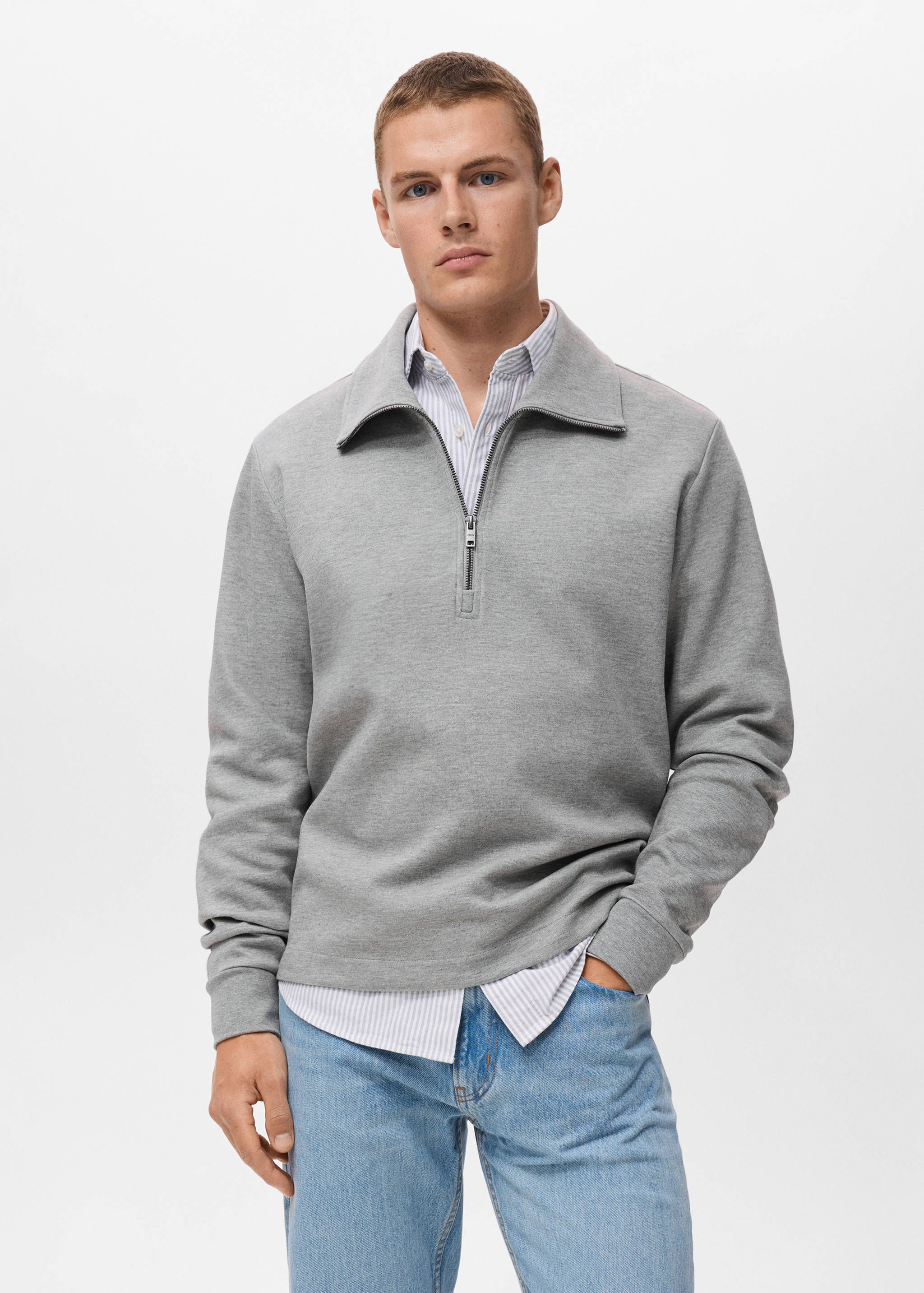 Cotton sweatshirt with zipper neck - Medium plane