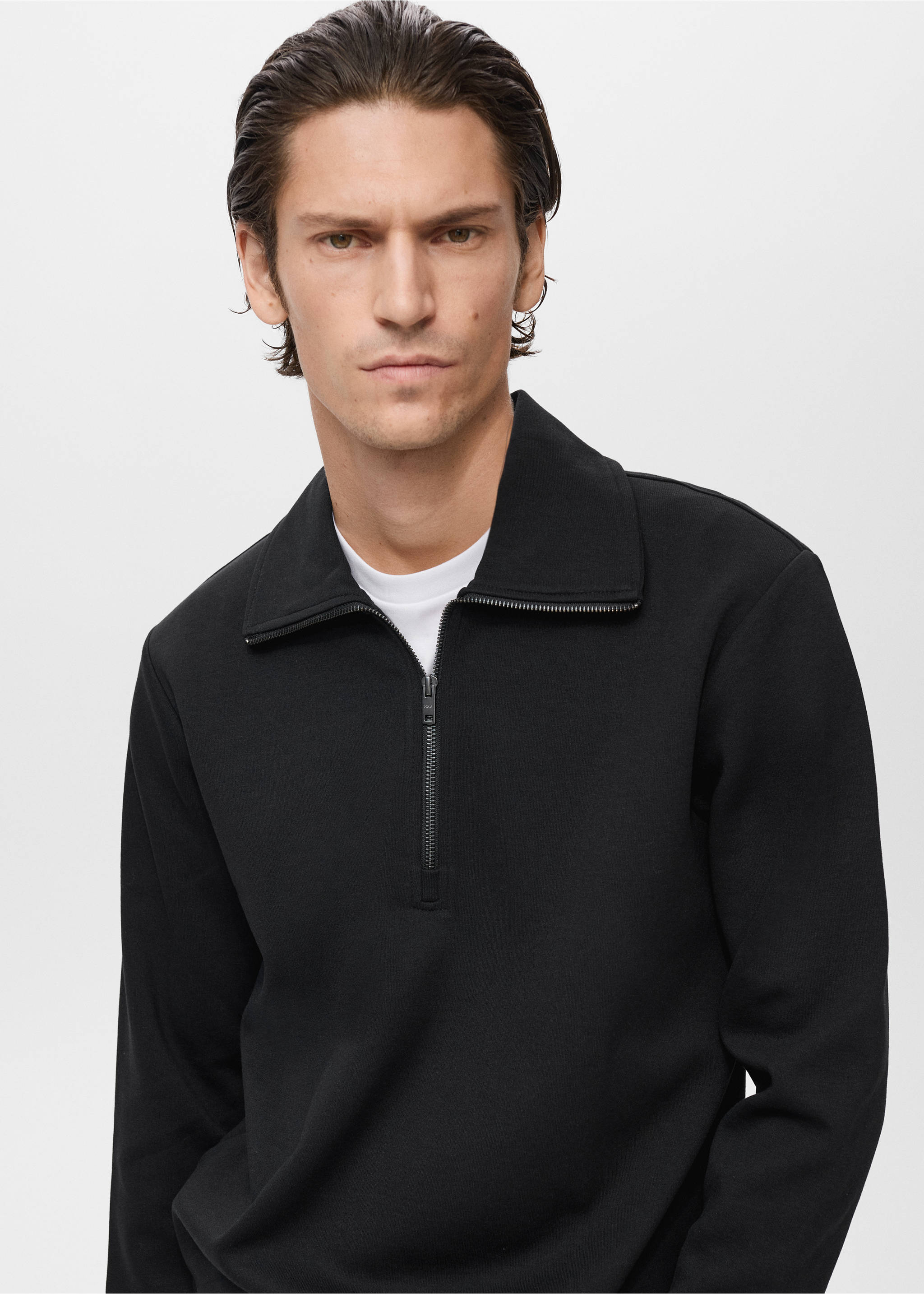 Sweat-shirt coton col zippé - Détail de l'article 1, Noir. Ref: 17005985-00.