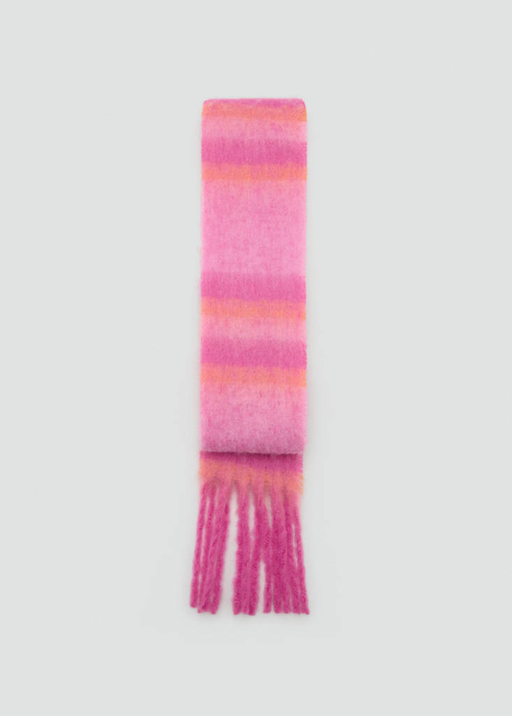 Striped scarf with tasselled ends — Pink