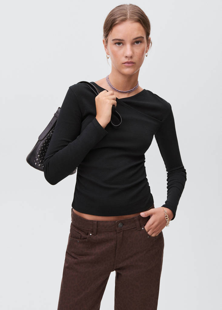 Gathered cotton t-shirt — Black