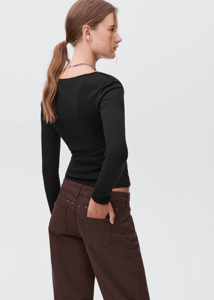 Gathered cotton t-shirt — Black