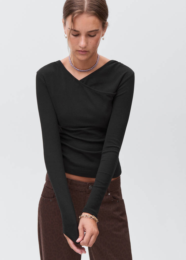 Gathered cotton t-shirt — Black