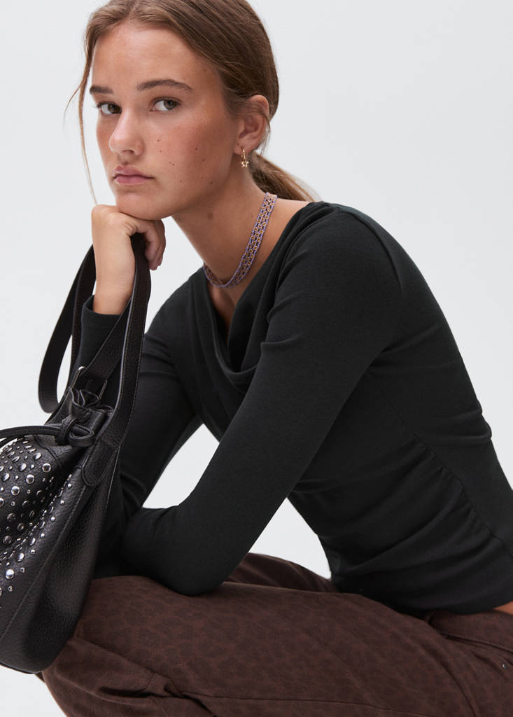 Gathered cotton t-shirt — Black