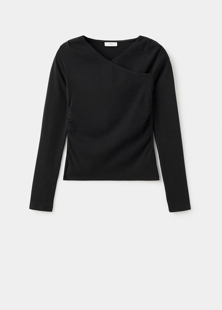Gathered cotton t-shirt — Black