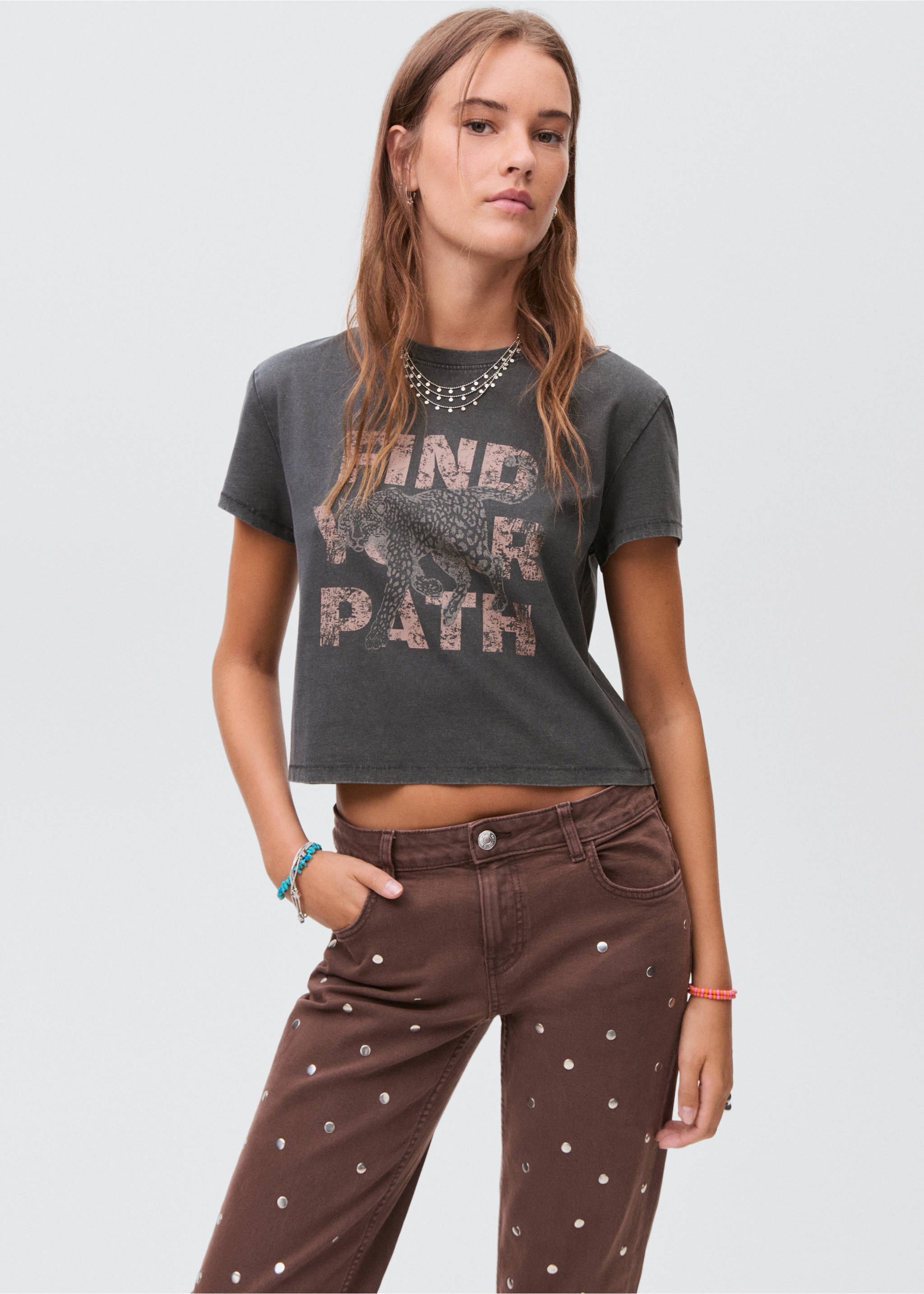Camiseta algodón estampada - Plano medio, Gris antracita. Ref: 17006353-00.