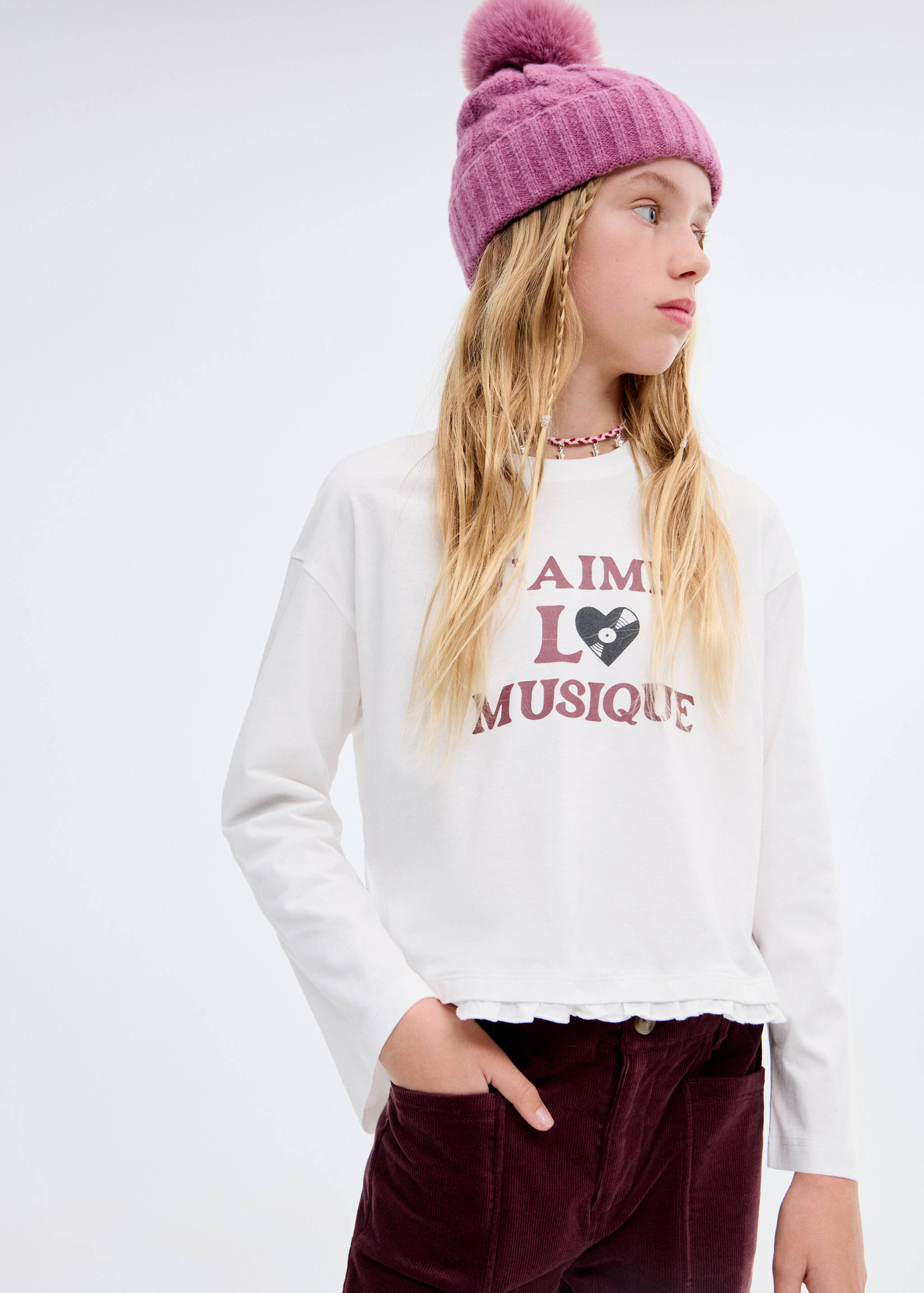 تي شيرت مطبوع بأكمام طويلة - رؤية وسط