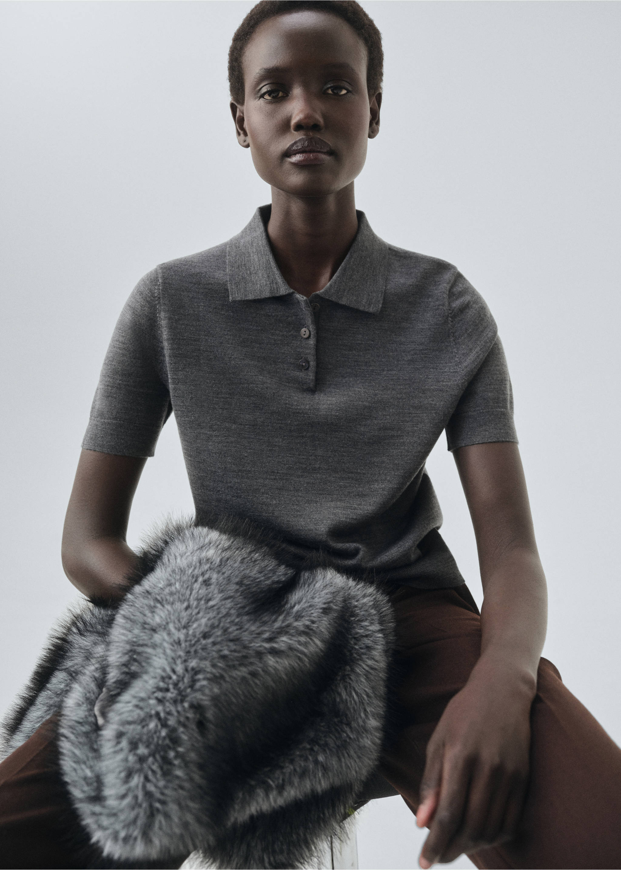 100% merino wool sweater - Details of the article 2, Medium Heather Grey. Ref: 17006360-00.