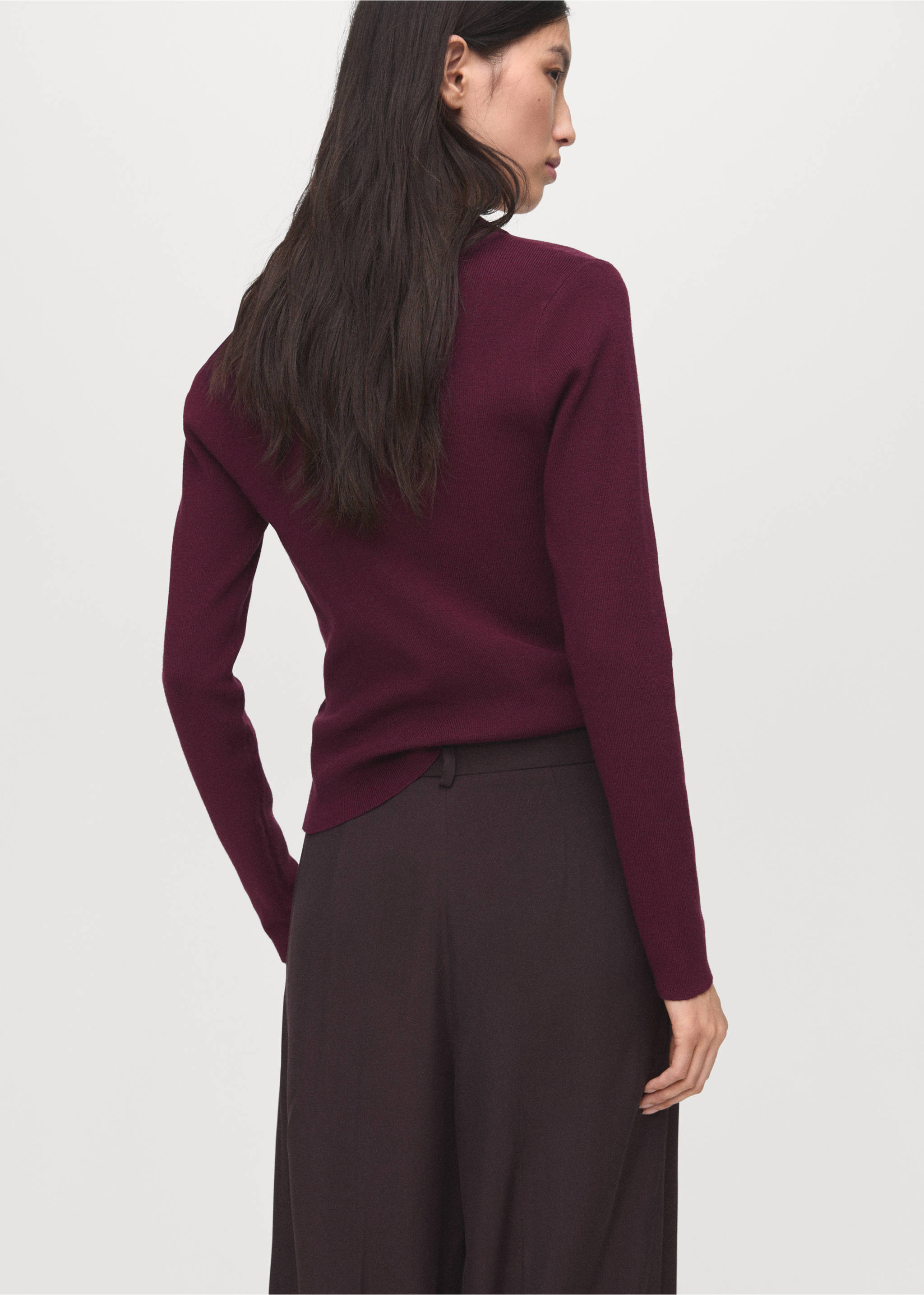 Long-sleeved polo-neck sweater - Reverse of the article, Maroon. Ref: 17006363-00.