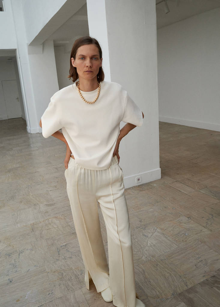 Satin trousers with side openings — Vanilla