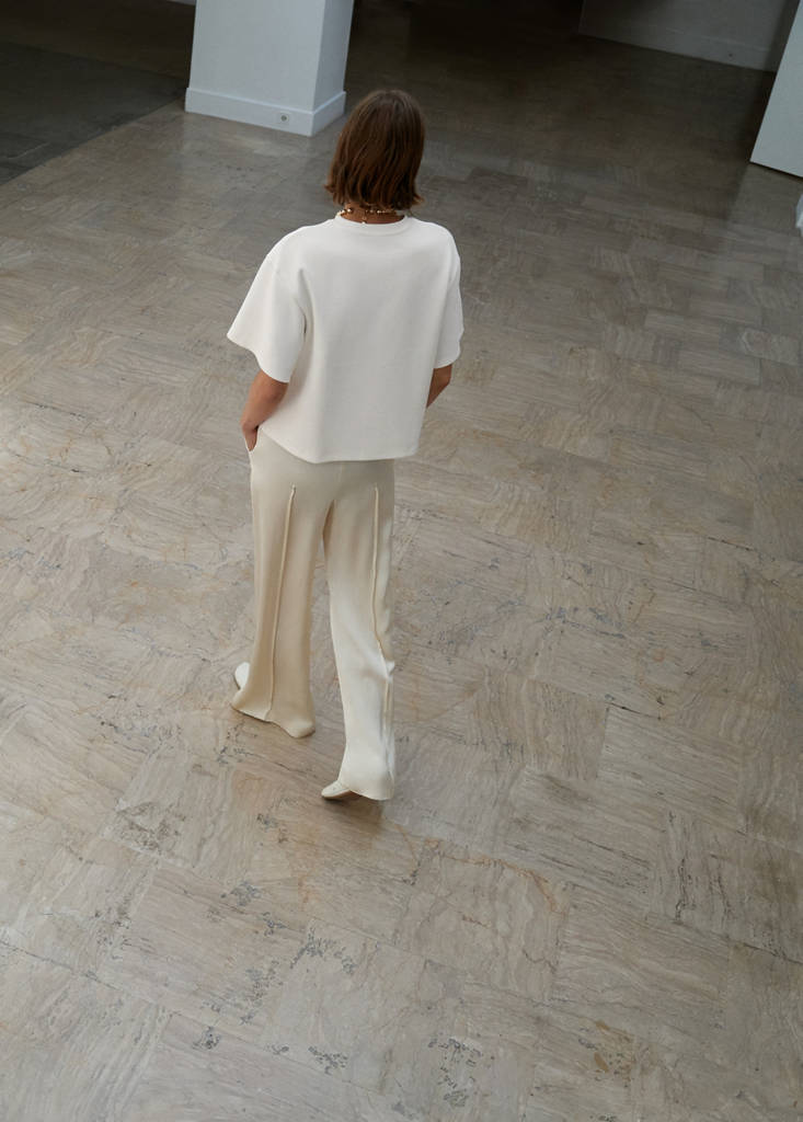 Satin trousers with side openings — Vanilla